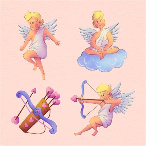 Cole O De Personagens Do Cupido Em Aquarela Para O Dia Dos Namorados