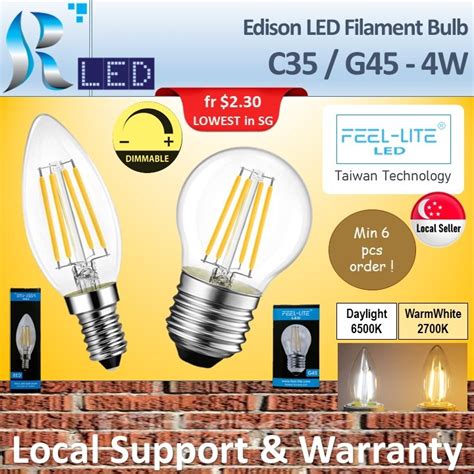 Dimmable LED Filament Edison Bulb 220V C35 G45 E14 E27 4W