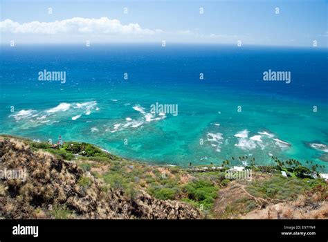 Aerial view of Diamond head lighthouse with azure ocean in background Stock Photo - Alamy