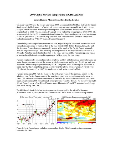 Pdf 2008 Global Surface Temperature In Giss Analysis