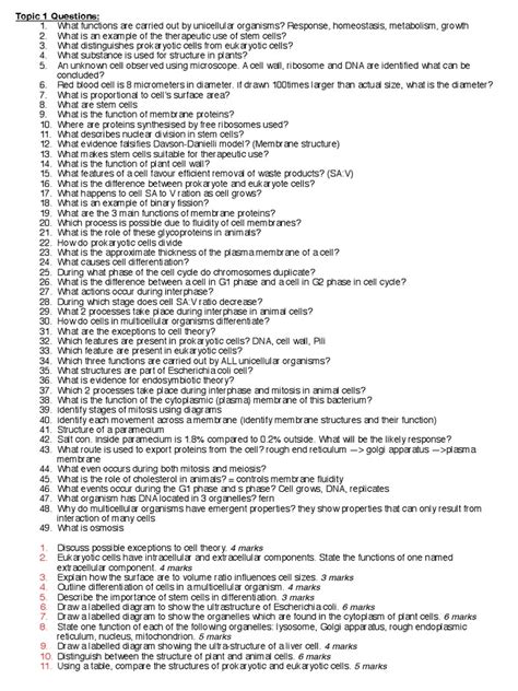 IB BIOLOGY TOPIC 1 Questions | PDF | Cell (Biology) | Cell Membrane 