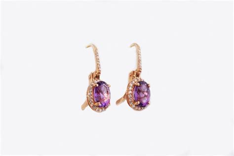 Amethyst And Diamond 025ctw Leverback Dangle Halo Earrings In 14k Gold Brownes Jewelers