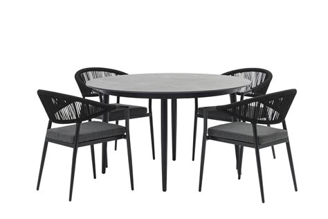 Bo Dining Set Rond Zwart Voor 4 Personen Royal Seasons