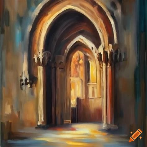 Medieval Castle Tudor Arch Doorway In An Oil Painting On Craiyon