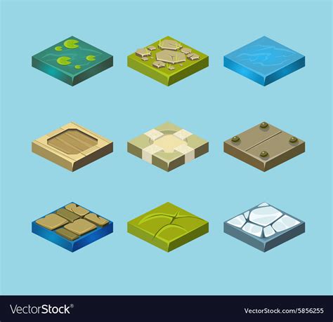 Set Of Ground Surfaces Grass Rocks And Water Vector Image