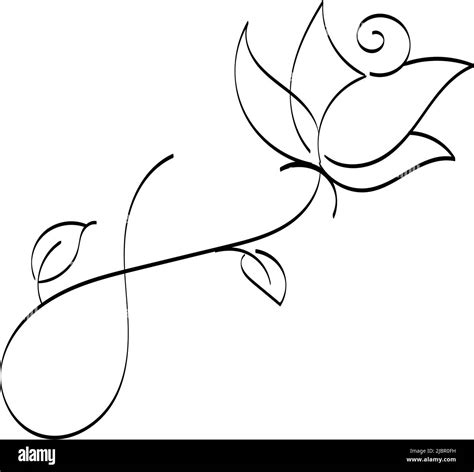 Simple flower tattoo outline. Flower Line Art Drawing for print or use as poster, card, flyer or ...