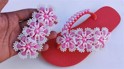 DIY Trama de Pérolas Linda Chinelos Bordados Artesanato