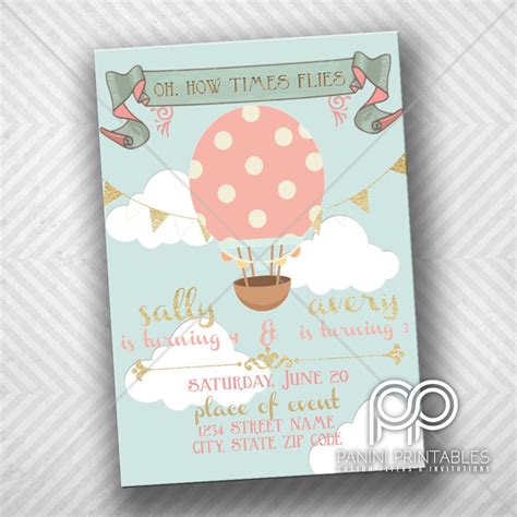 Hot Air Balloon Birthday Invitation Hot Air Balloon Baby Shower Hot Air Balloon Party Etsy