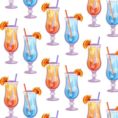 Seamless Pattern Of Sex On The Beach Blue Lagoon Classic Cocktails Italian Aperitif Cocktail