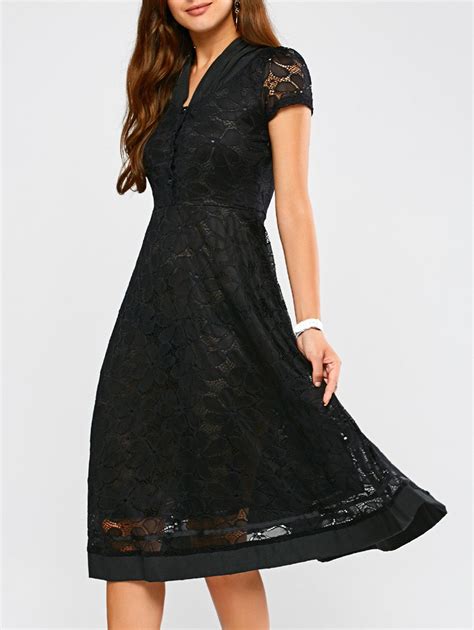 2018 Swing Lace A Line V Neck Midi Dress Black L In Lace Dresses Online