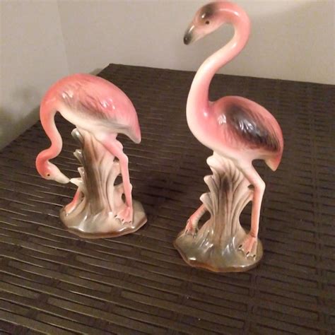 Pink Flamingo Ceramic Figurines Etsy