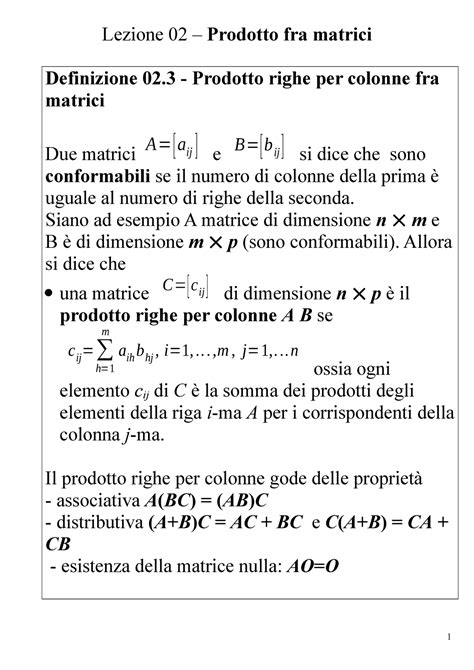 Al 02 Prodotto Matriciale Lezione 02 Prodotto Fra Matrici Definizione 02 Prodotto Righe