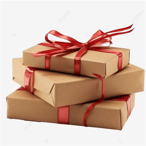 Christmas Gifts Wrapped In Brown Paper With Red Ribbons Craft