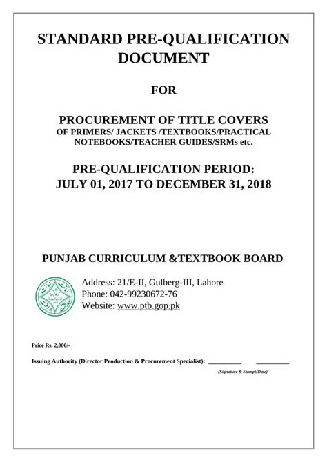 Pdf Standard Pre Qualification Document Pk