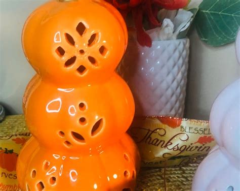 Led Ceramic Stacked White Or Orange Pumpkin Stacked Ceramic Pumpkins