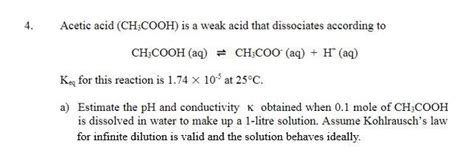 Solved Acetic Acid Ch Cooh Is A Weak Acid That Dissoc