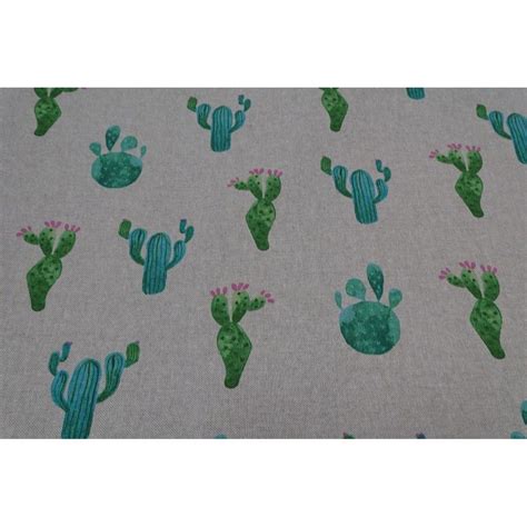 Tissu déco lin imprimé cactus vendu au mètre en ligne