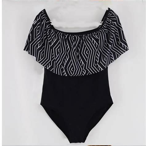 Women One Piece Swimsuit Plus Size Swimwear Flouncing Mesh One Shoulder Bathing Suit Oversize