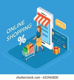 Online Shopping Isometric Concept Vector Illustration Stock Vector