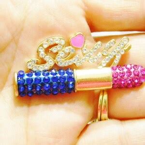 1 Piece Sexy Word Gold Alloy Hot Pink Blue Rhinestone Lipstick Flatback Embellishment Kawaii