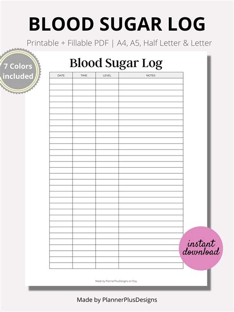 Blood Sugar Log Printable, Blood Sugar Tracker, Blood Glucose Tracker ...