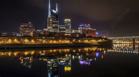 Nighttime Nashville Skyline With The River In The Background Nashville