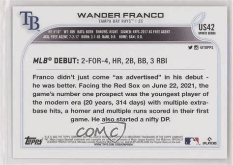 2022 Topps Update Series Rookie Debut Gold Foil Us42 Wander Franco