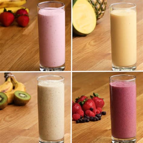 Easy Fruit Smoothies 4 Ways Serves 2 Per Recipe Strawberry Banana