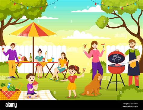 Barbecue And Grill Set Vector Illustration Kids Grilling Or Bbq Party