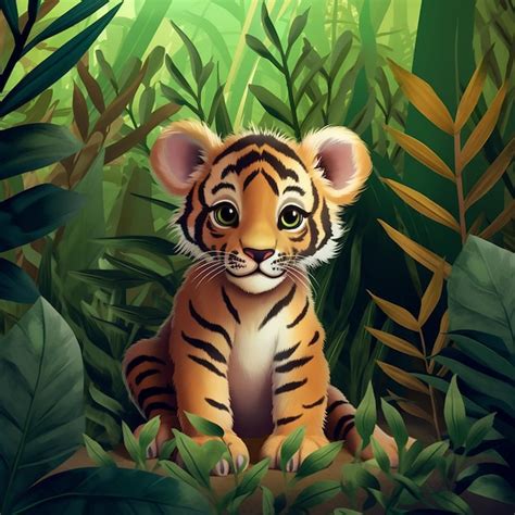 Premium AI Image | Baby tiger in the nature wild animal