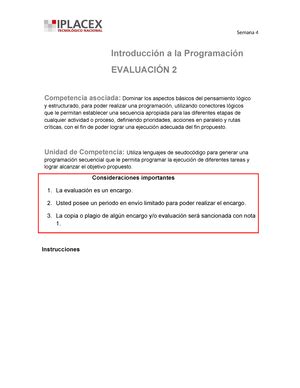 Evaluaci N Introduccion A La Programacion Evaluaci N