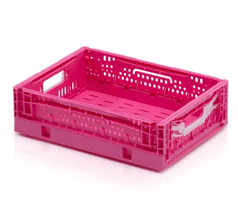 Foldable crate perforated 40x30x12 pink