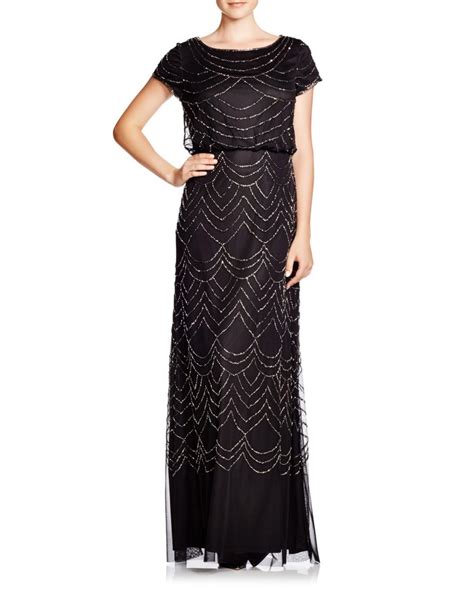 Adrianna Papell Short Sleeve Beaded Blouson Gown In Black Lyst