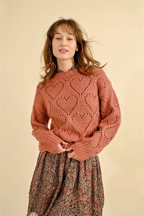 Openwork Pointelle Knit Jumper Shot With Sparkly Thread Terracotta