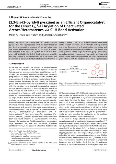 Pdf Bis Pyridyl Pyrazine As An Efficient Organocatalyst For