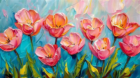 Premium Photo | Pink tulips oil painting