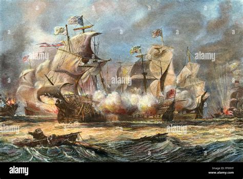 Spanish Armada 1588 Nthe Vanguard Attacking The Spanish Armada In