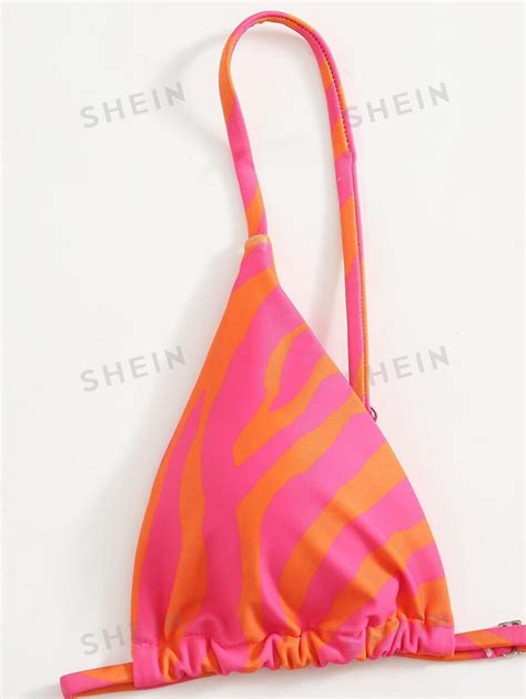 SHEIN Swim Summer Beach Zebra Stripe Bikini Set Triangle Bra Cheeky 2