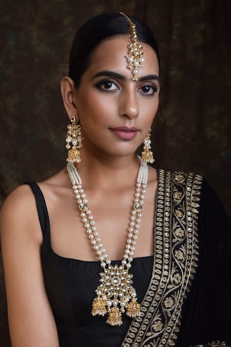 Buy Gold Plated Pearls Layered Kundan Long Necklace Set By Swabhimann