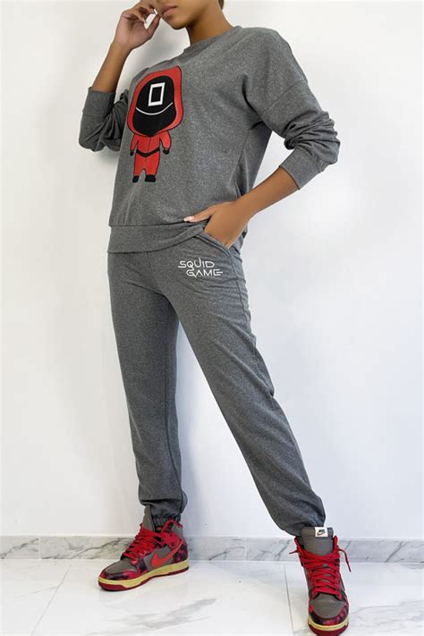 Ensemble jogging anthracite avec dessin et écriture SQUID GAME