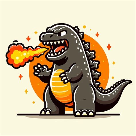 Premium Vector Godzilla Cute Cartoon Illustration