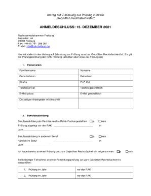 Ausfüllbar Online Antrag auf Zulassung zur Prfung zum zur Fax Email