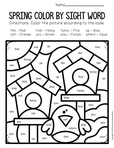 The Spring Color By Sight Word Worksheet Is Shown In Black And White