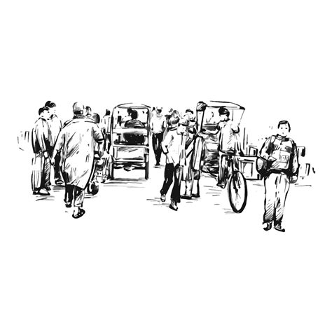 Drawing of people walking at local market in India 44276739 Vector Art ...