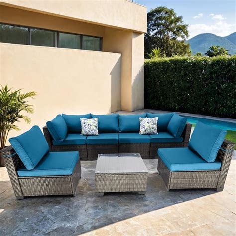 Piece Gray Wicker Outdoor Sofa Loveseat Patio Conversation Seating