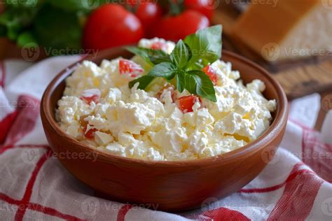 Fresh cottage cheese with tomatoes and basil 47343194 Stock Photo at