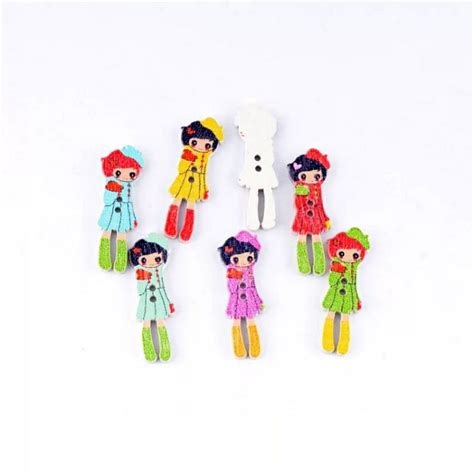 Jual Kancing Kayu Hias 5pcs Bentuk Lovely Girl Lucu Unik Bahan Craft Jahit Scrapbook Kerajinan