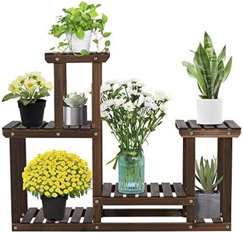 RELAX4LIFE Étagère à Fleurs en Bois à 6 Niveaux Support de Pots avec 6