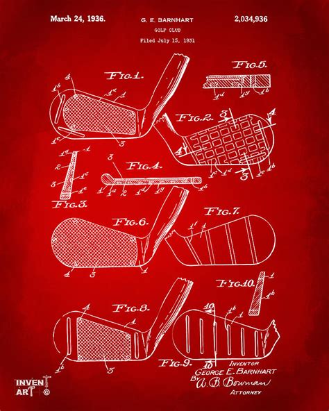 Golf Club Patent Artwork Red Digital Art By Nikki Marie Smith