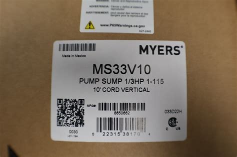 Pentair Myers Submersible Sump Pump MS33V10 1 3 HP 115V 10 Cord